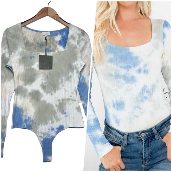 Le Lis Tops - Le Lis | Women | Tie Dye Ribbed Texture Crotch Snap Body Suit | Large